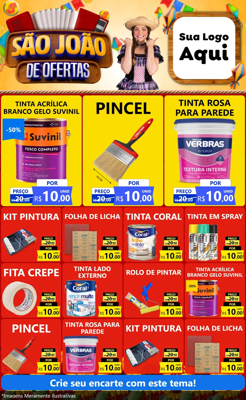Modelo de Encarte para Encarte Grande com o tema São João de Ofertas para Tintas e Ferramentas