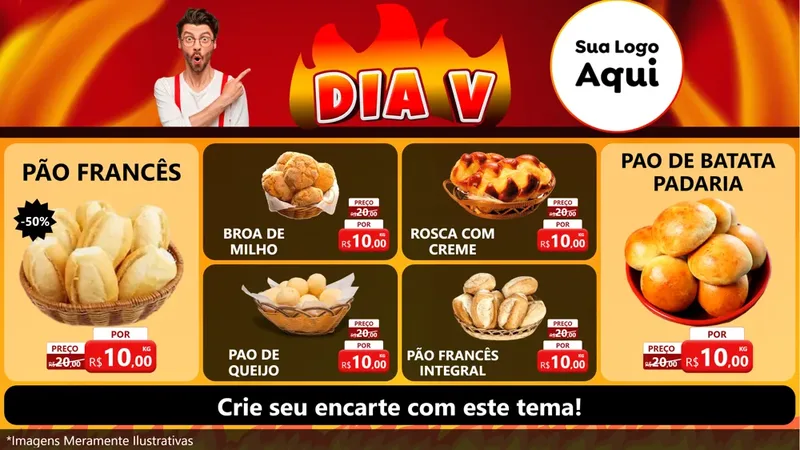 Modelo de TV para TV Horizontal com o tema Dia V para Padaria