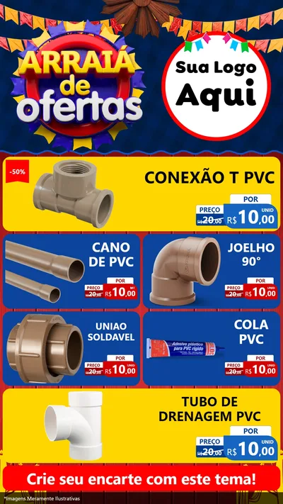 Modelo de TV para TV Vertical com o tema Arraiá de Ofertas para Tubos e conexões