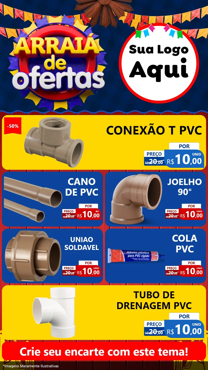 Modelo de TV para TV Vertical com o tema Arraiá de Ofertas para Tubos e conexões