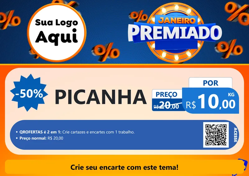 Modelo de Cartaz para Cartaz A4 Horizontal com o tema Janeiro Premiado para Açougue