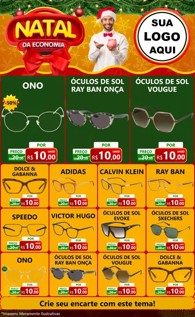 Modelo de Encarte para Encarte Grande com o tema Natal da Economia para Óticas