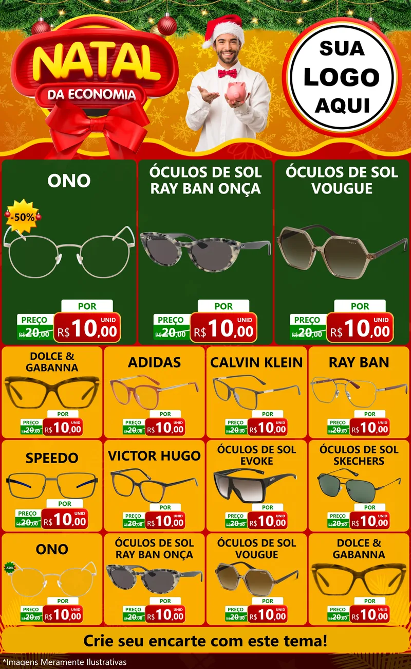 Modelo de Encarte para Encarte Grande com o tema Natal da Economia para Óticas