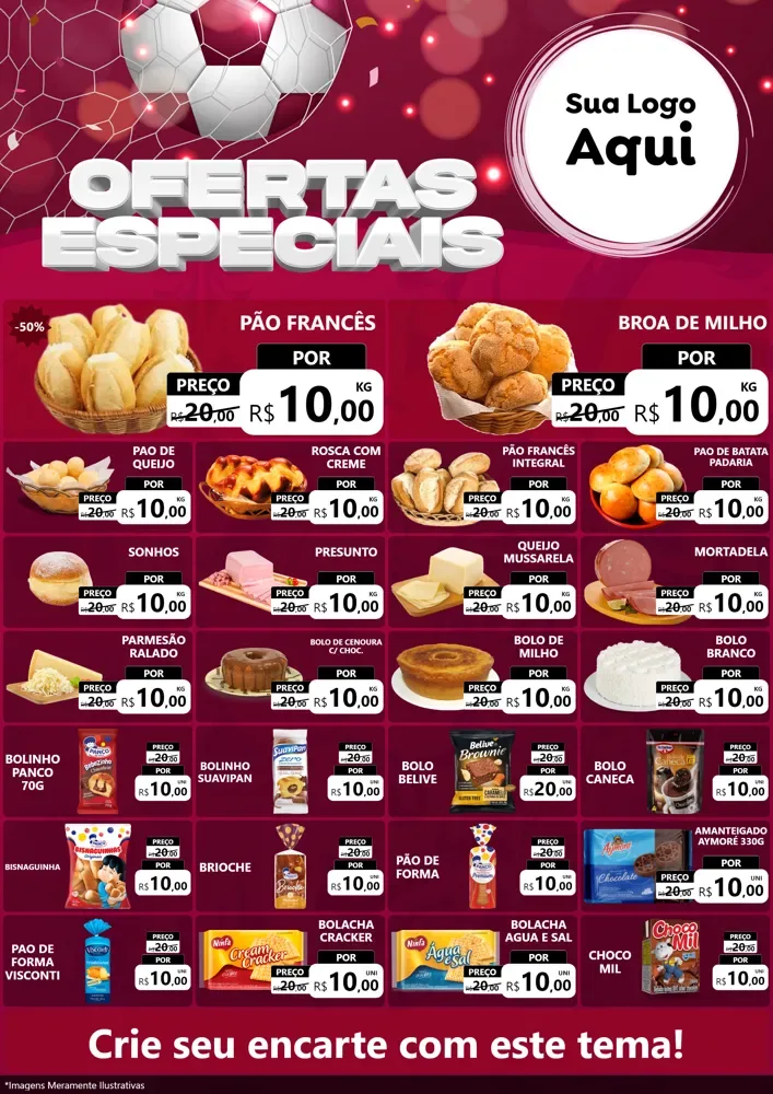 Modelo de Encarte para Encarte A4 Vertical com o tema Ofertas Especiais - Futebol para Padaria