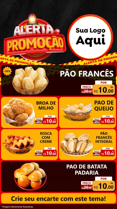 Modelo de TV para TV Vertical com o tema Alerta de Promoção para Padaria