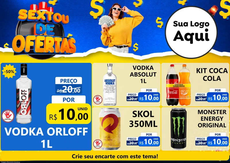 Modelo de Encarte para Encarte A4 Horizontal com o tema Sextou de Ofertas para Distribuidora de bebidas