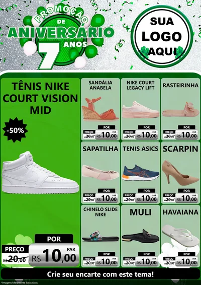 Modelo de Encarte para Encarte A4 Vertical com o tema Promoção de Aniversário - 7 Anos para Calçados