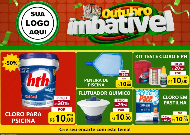 Modelo de Encarte para Encarte A4 Horizontal com o tema Outubro Imbatível para Produtos para Piscina