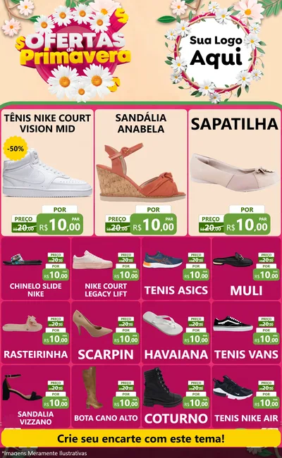 Modelo de Encarte para Encarte Grande com o tema Ofertas de Primavera para Calçados