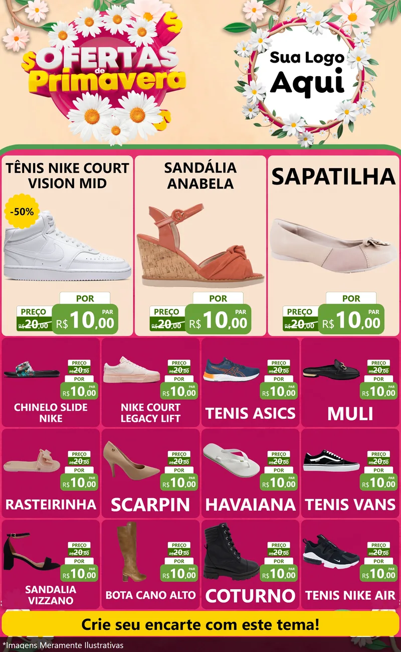Modelo de Encarte para Encarte Grande com o tema Ofertas de Primavera para Calçados