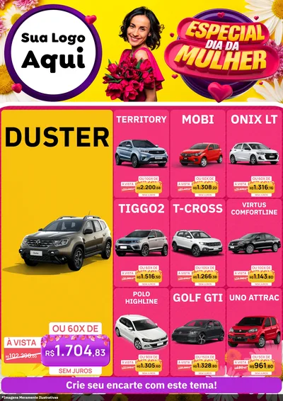 Modelo de Encarte para Encarte A4 Vertical com o tema Especial Dia da Mulher para Concessionaria de Carros
