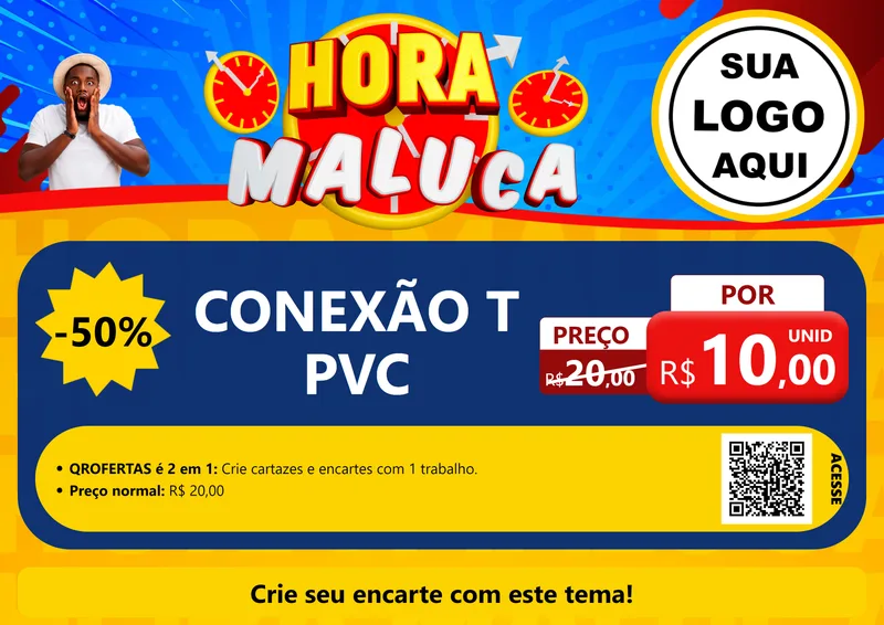 Modelo de Cartaz para Cartaz A4 Horizontal com o tema Hora Maluca para Tubos e conexões