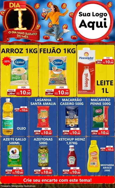 Modelo de Encarte para Encarte Grande com o tema Dia I - O Dia Mais Barato Do Mês para Supermercado