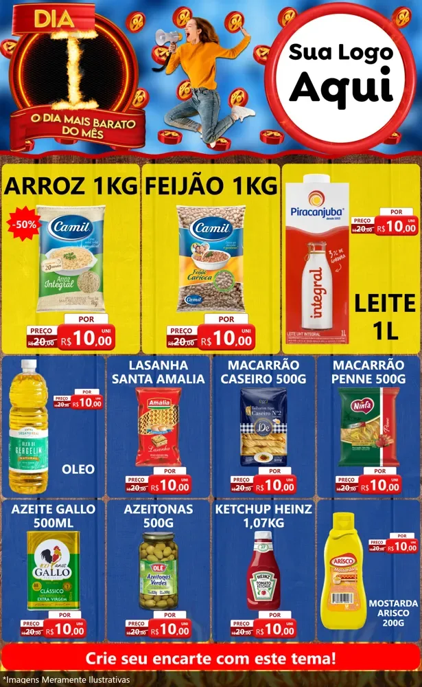 Modelo de Encarte para Encarte Grande com o tema Dia I - O Dia Mais Barato Do Mês para Supermercado