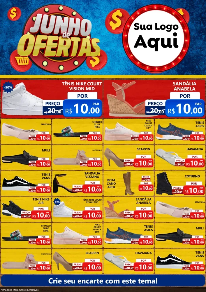 Modelo de Encarte para Encarte A4 Vertical com o tema Junho de Ofertas para Calçados