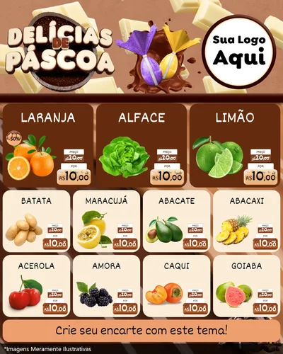 Modelo de Rede Social para Feed Instagram com o tema Delícias de Páscoa para Hortifrúti