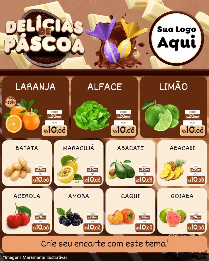 Modelo de Rede Social para Feed Instagram com o tema Delícias de Páscoa para Hortifrúti