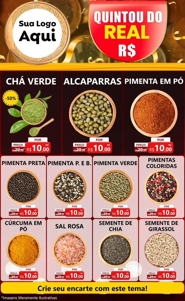 Modelo de Encarte para Encarte Grande com o tema Quintou do Real para Produtos Naturais
