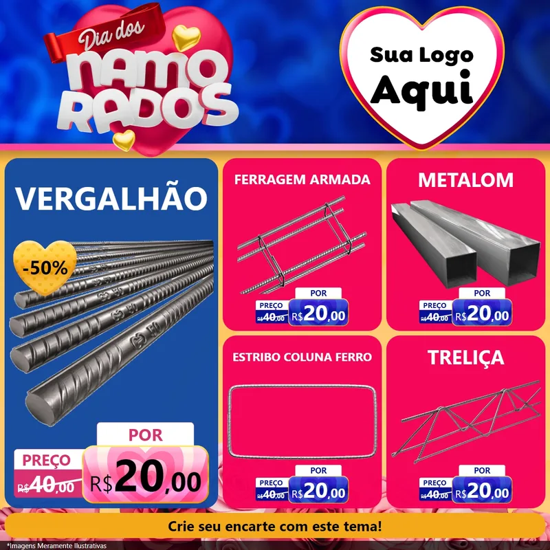 Modelo de Rede Social para Feed Facebook com o tema Dia dos namorados para Ferragens