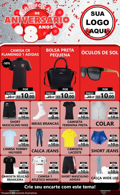 Modelo de Encarte para Encarte Grande com o tema Promoção de Aniversário - 8 Anos para Roupas e acessórios