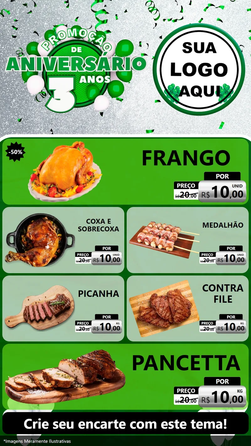 Modelo de TV para TV Vertical com o tema Promoção de Aniversário - 3 Anos para Assados
