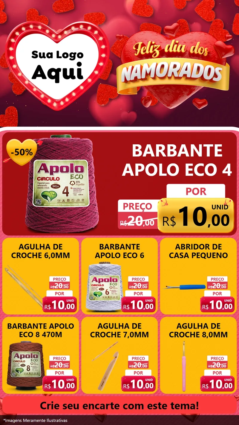 Modelo de Rede Social para Stories com o tema Feliz Dia Dos Namorados para Armarinho e Aviamentos