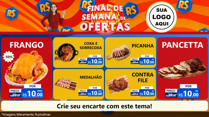 Modelo de TV para TV Horizontal com o tema Final de Semana de Ofertas para Assados