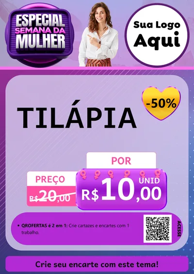 Modelo de Cartaz para Cartaz A4 Vertical com o tema Especial Semana da Mulher para Peixaria