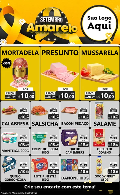 Modelo de Encarte para Encarte Grande com o tema Setembro Amarelo para Frios e Laticínios