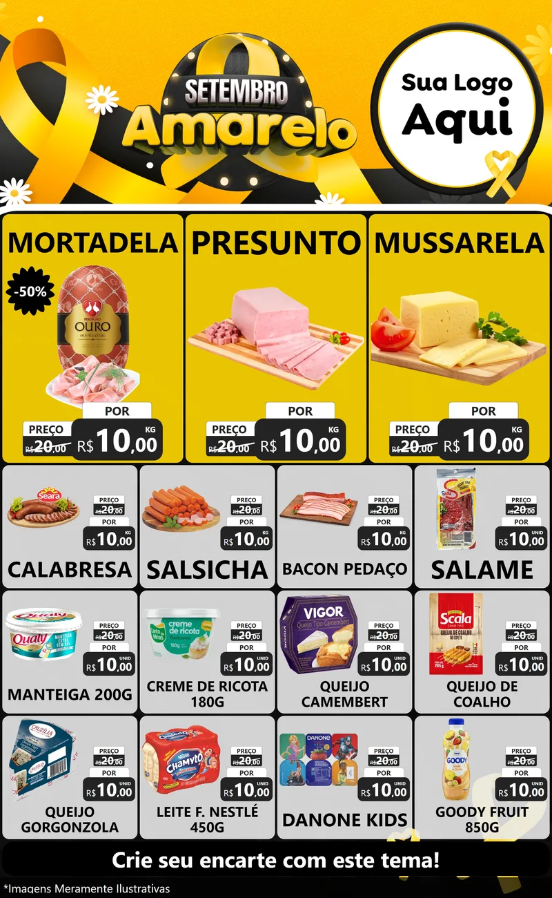 Modelo de Encarte para Encarte Grande com o tema Setembro Amarelo para Frios e Laticínios
