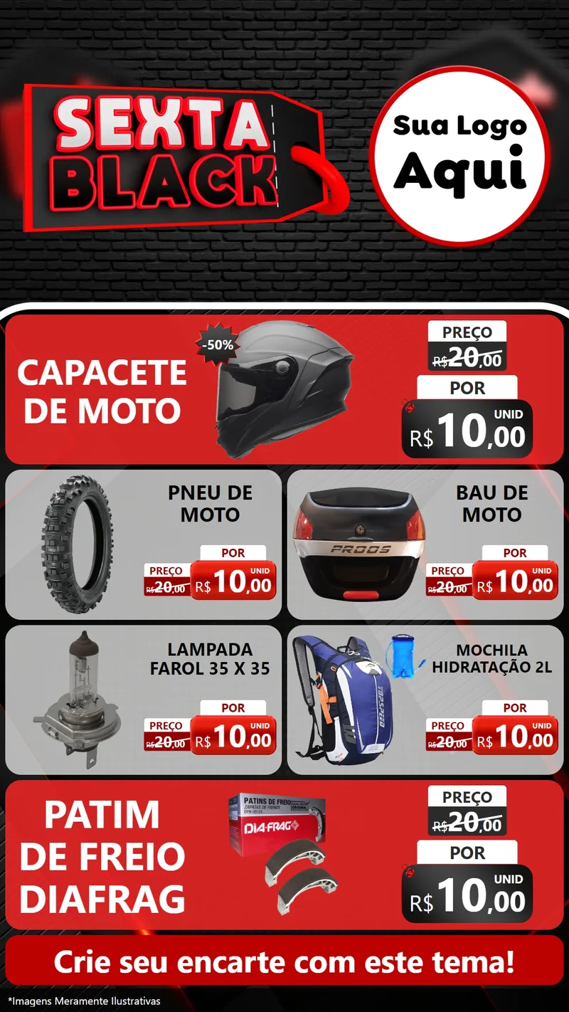 Modelo de TV para TV Vertical com o tema Sexta Black para Moto peças