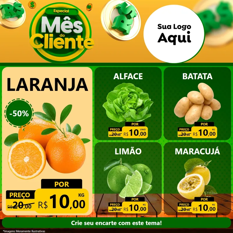 Modelo de Rede Social para Feed Facebook com o tema Especial Mês do Cliente para Hortifrúti