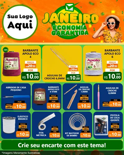 Modelo de Rede Social para Feed Instagram com o tema Janeiro - Economia Garantida para Armarinho e Aviamentos