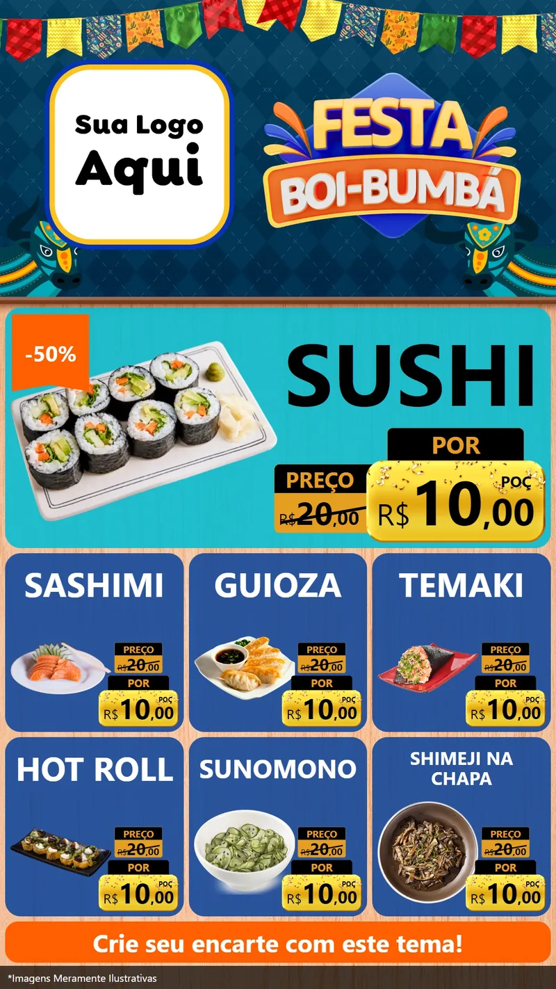 Modelo de Rede Social para Stories com o tema Festa Boi Bumbá para Comida japonesa