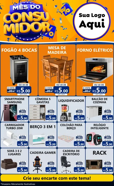 Modelo de Encarte para Encarte Grande com o tema Mês do Consumidor para Móveis e Eletro