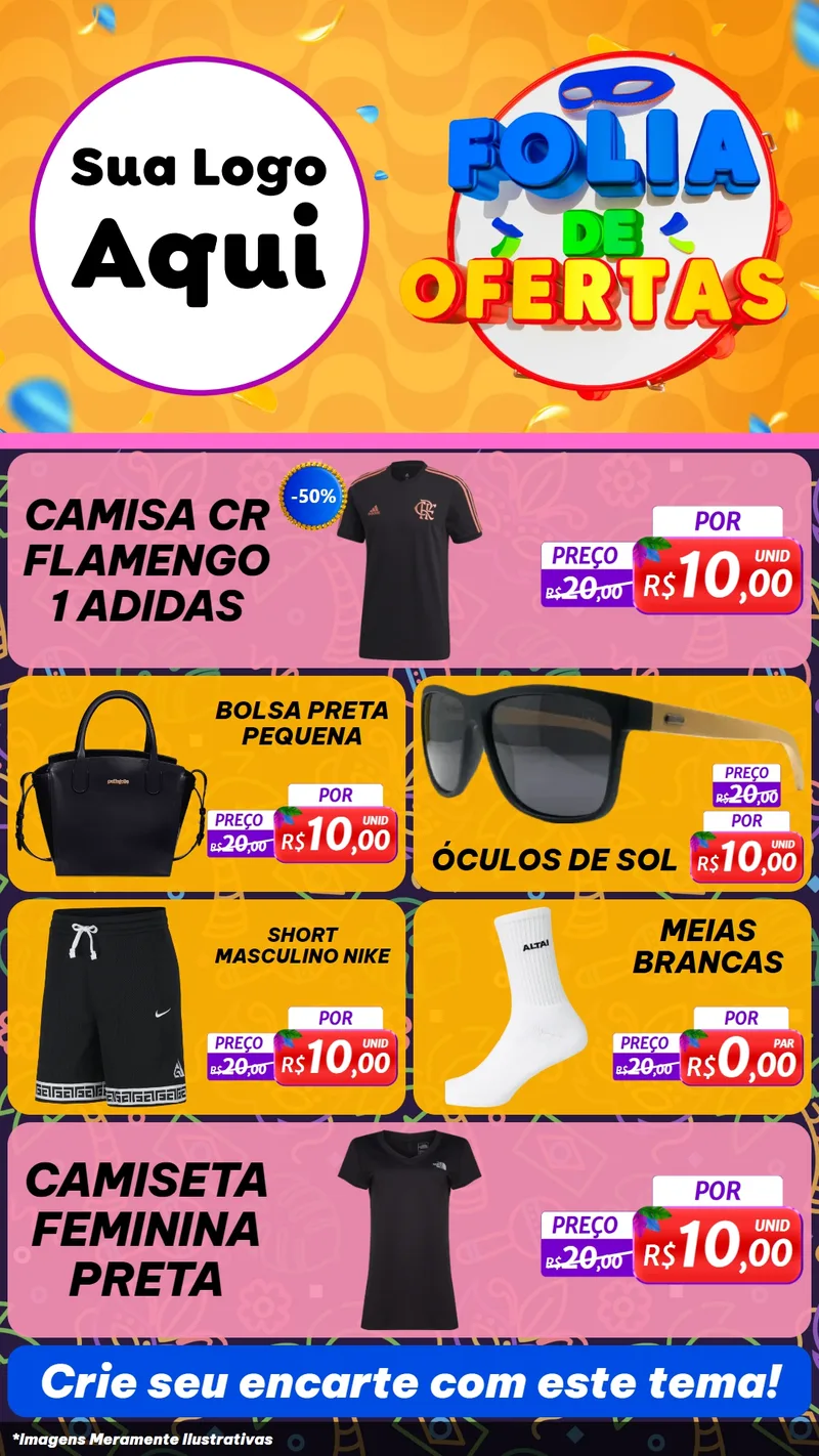 Modelo de TV para TV Vertical com o tema Folia de Ofertas para Roupas e acessórios