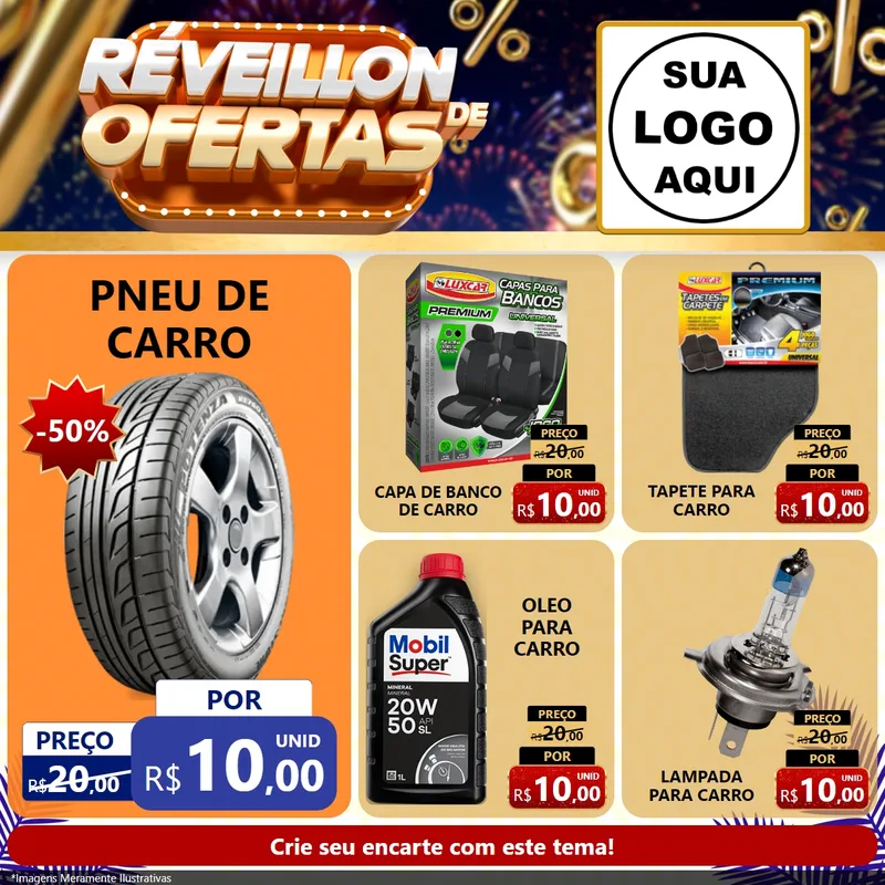 Modelo de Rede Social para Feed Facebook com o tema Réveillon de Ofertas para Auto peças