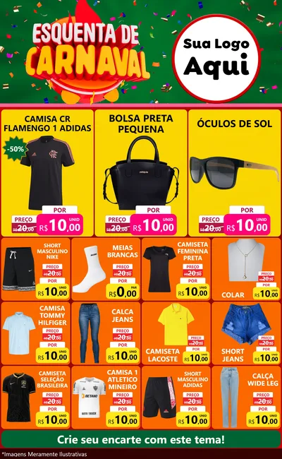Modelo de Encarte para Encarte Grande com o tema Esquenta de Carnaval para Roupas e acessórios