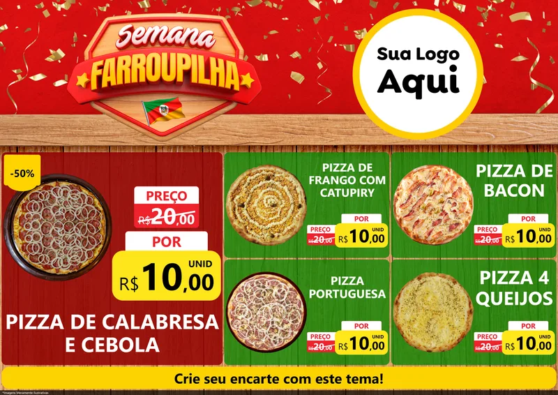Modelo de Encarte para Encarte A4 Horizontal com o tema Semana Farroupilha para Pizzaria