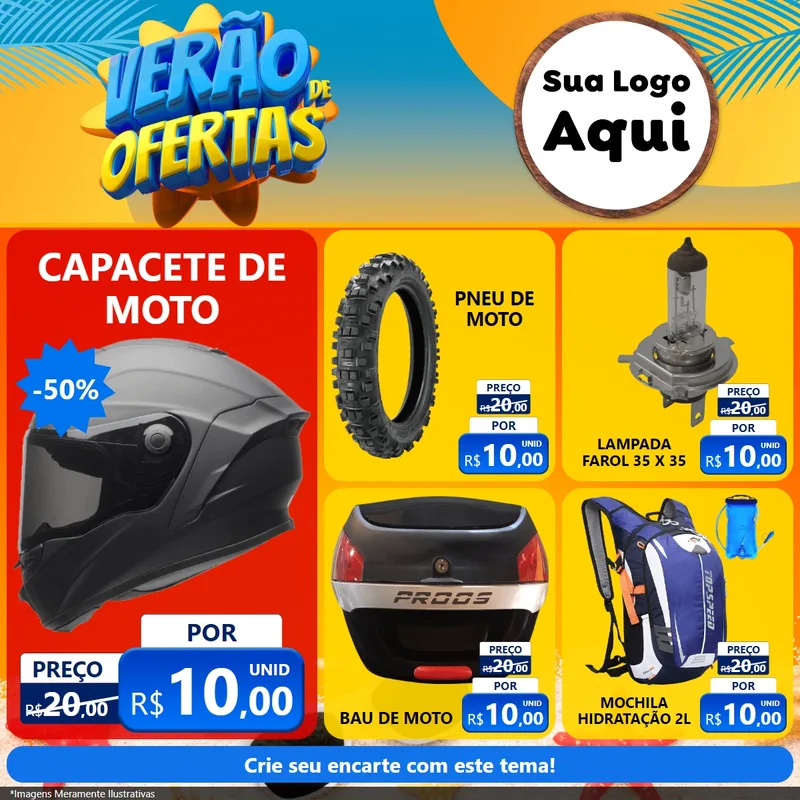 Modelo de Rede Social para Feed Facebook com o tema Verão de Ofertas para Moto peças
