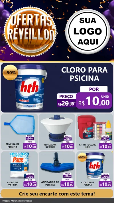 Modelo de Rede Social para Stories com o tema Ofertas de Réveillon para Produtos para Piscina