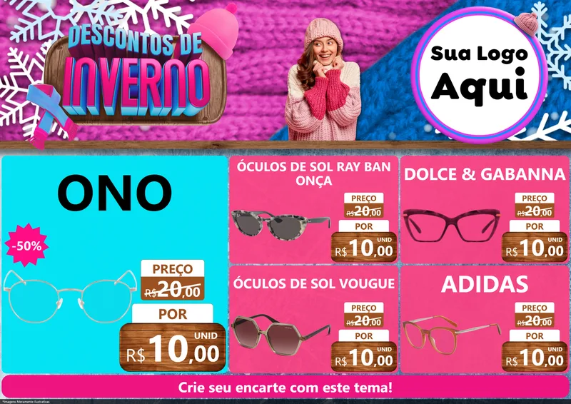 Modelo de Encarte para Encarte A4 Horizontal com o tema Descontos de Inverno para Óticas