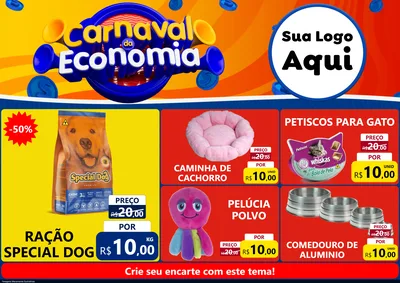 Modelo de Encarte para Encarte A4 Horizontal com o tema Carnaval da Economia para Pet Shop