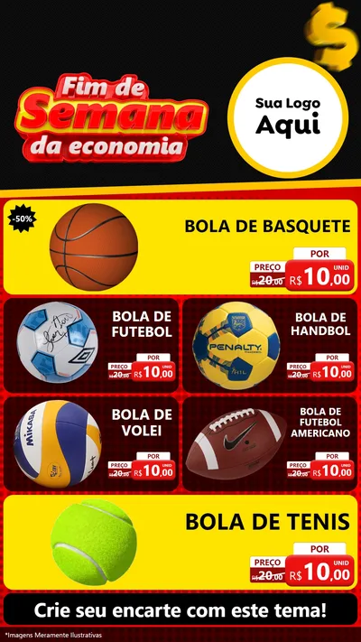 Modelo de TV para TV Vertical com o tema Fim de Semana da Economia para Artigos Esportivos