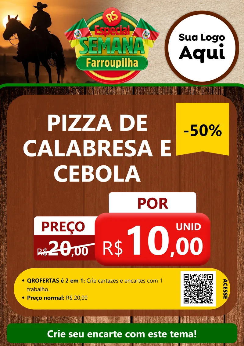 Modelo de Cartaz para Cartaz A4 Vertical com o tema Especial Semana Farroupilha para Pizzaria