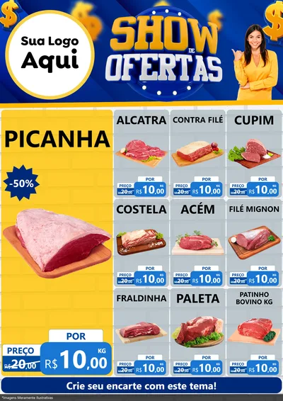 Modelo de Encarte para Encarte A4 Vertical com o tema Show de Ofertas para Açougue