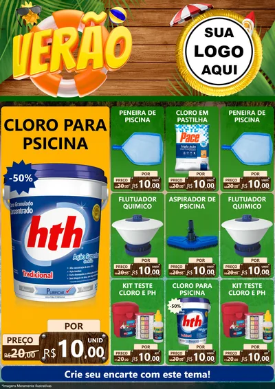 Modelo de Encarte para Encarte A4 Vertical com o tema Verão para Produtos para Piscina