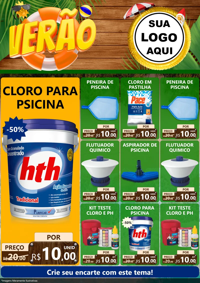 Modelo de Encarte para Encarte A4 Vertical com o tema Verão para Produtos para Piscina