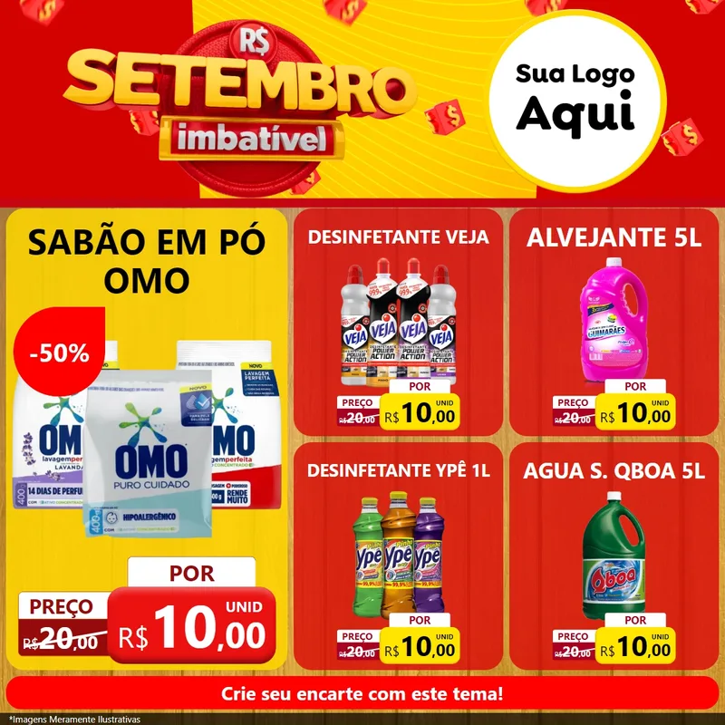 Modelo de Rede Social para Feed Facebook com o tema Setembro Imbatível para Produtos de Limpeza