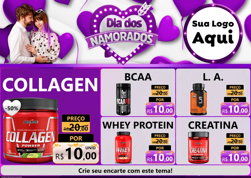 Modelo de Encarte para Encarte A4 Horizontal com o tema Dia dos Namorados para Suplementos alimentares